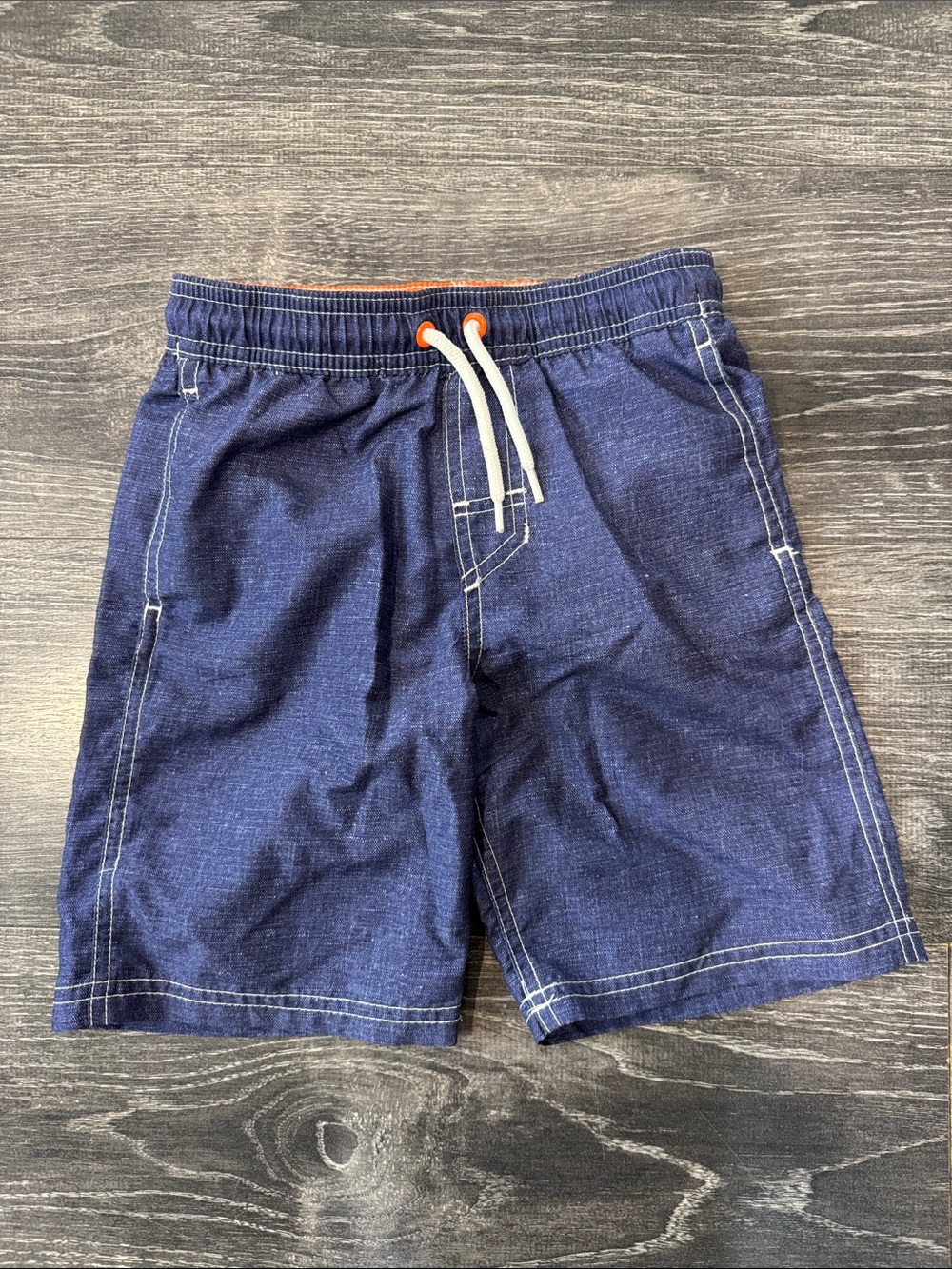 Cat & Jack Navy Swim Trunks with White Drawcord and Orange Eyelets